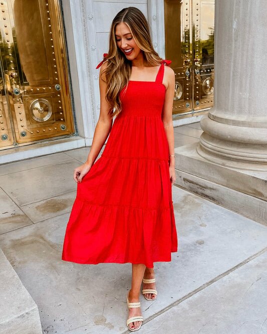 LADY IN RED MIDI DRESS